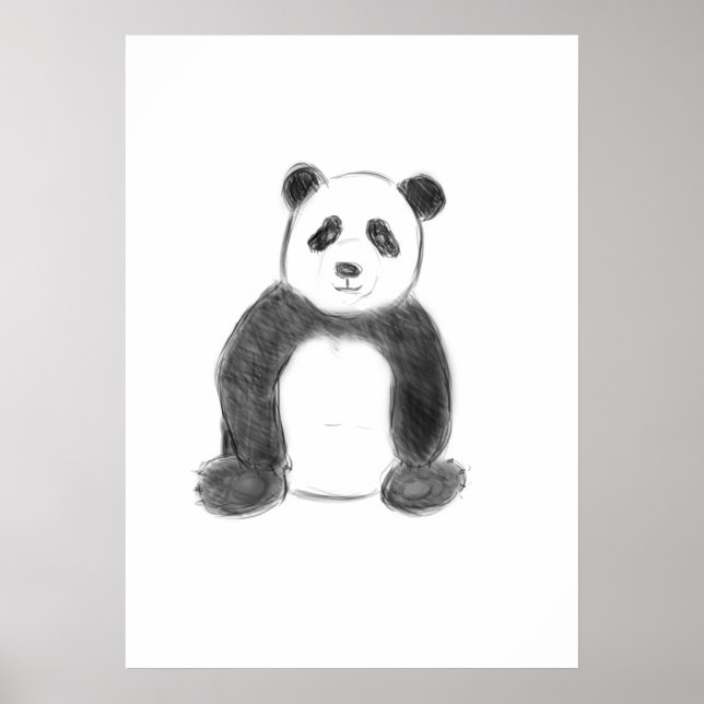 Póster Esbozo de panda blanco y negro (Frente)