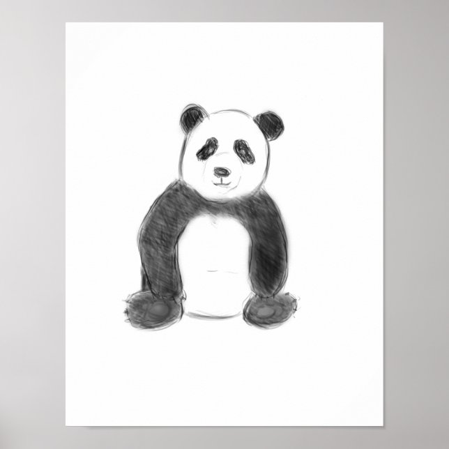 Póster Esbozo de panda blanco y negro (Frente)