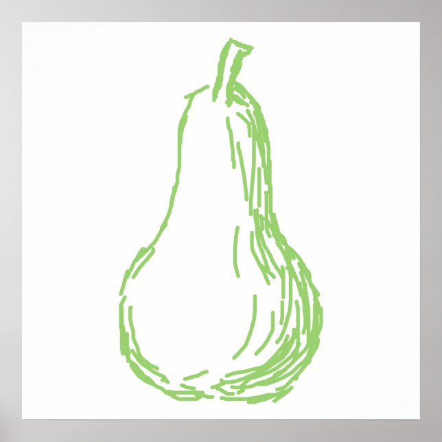 Póster Esbozo de peras. Ilustracion de línea en verde. (Frente)