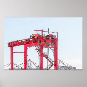 Póster Esbozo de Port Crane en el puerto industrial