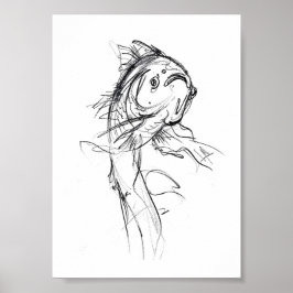 Póster Esbozo de resumen elegante de peces de Koi