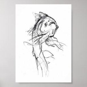 Póster Esbozo de resumen elegante de peces de Koi
