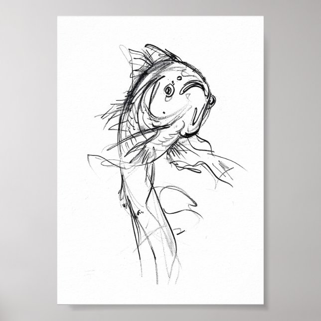 Póster Esbozo de resumen elegante de peces de Koi (Frente)