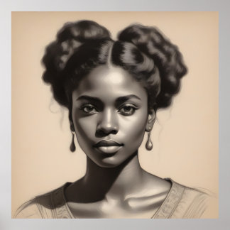 Póster Esbozo de retrato de mujer negra vintage