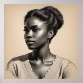 Póster Esbozo de retrato de mujer negra vintage