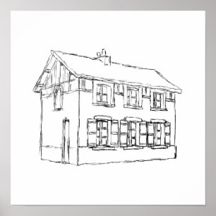 Póster Esbozo de una vieja casa, con Shutters.