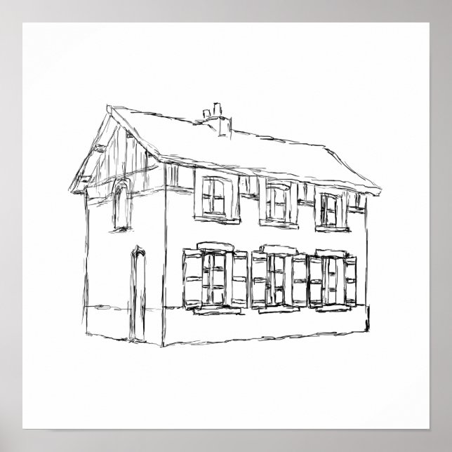 Póster Esbozo de una vieja casa, con Shutters. (Frente)