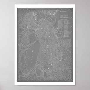 Póster Esbozo del mapa de la ciudad de Boston