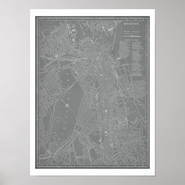 Póster Esbozo del mapa de la ciudad de Boston (Frente)