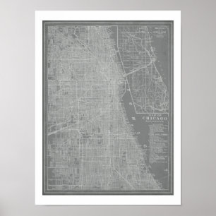 Póster Esbozo del mapa de la ciudad de Chicago