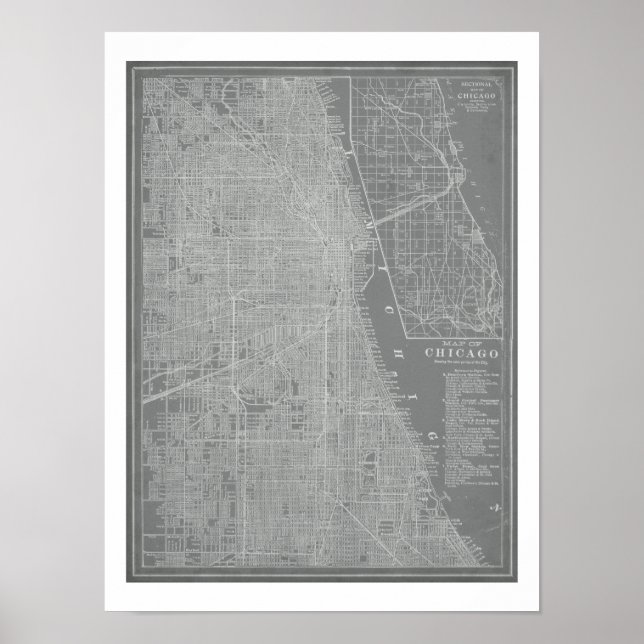 Póster Esbozo del mapa de la ciudad de Chicago (Frente)