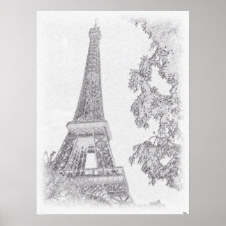 Póster Esbozo Eiffel BW