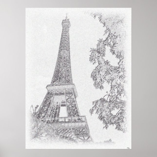 Póster Esbozo Eiffel BW (Frente)