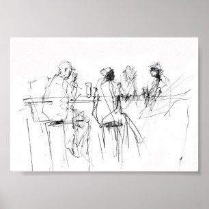Póster Esbozo elegante de escenas de barra minimalista -