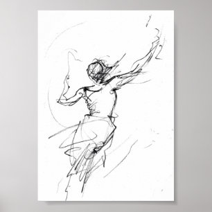 Póster Esbozo elegante de mujer en movimiento - Premium