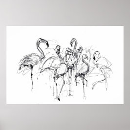 Póster Esbozo elegante de rebaño Flamingo - Premium