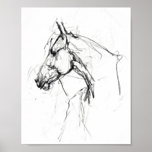 Póster Esbozo elegante de retrato de caballo - Premium