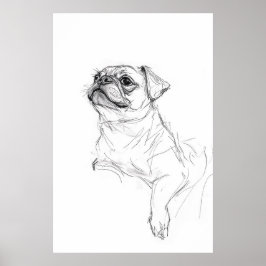 Póster Esbozo elegante de retrato Pug - Premium