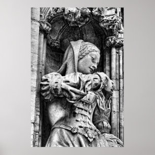 Póster Esbozo en blanco y negro de la estatua gótica del 