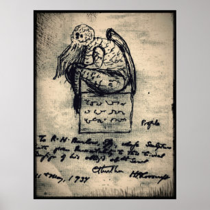 Póster Esbozo original de Cthulhu por HP Lovecraft