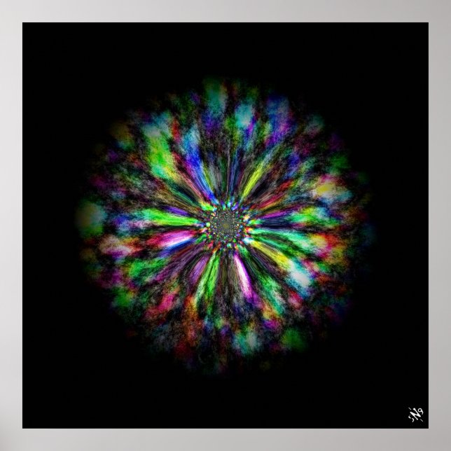 Póster Esbozo psicodélico colorido de una flor (Frente)