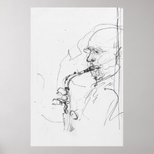 Póster Esbozo saxofonista artístico -