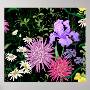 Póster Esbozo sin problemas de las flores silvestres de v