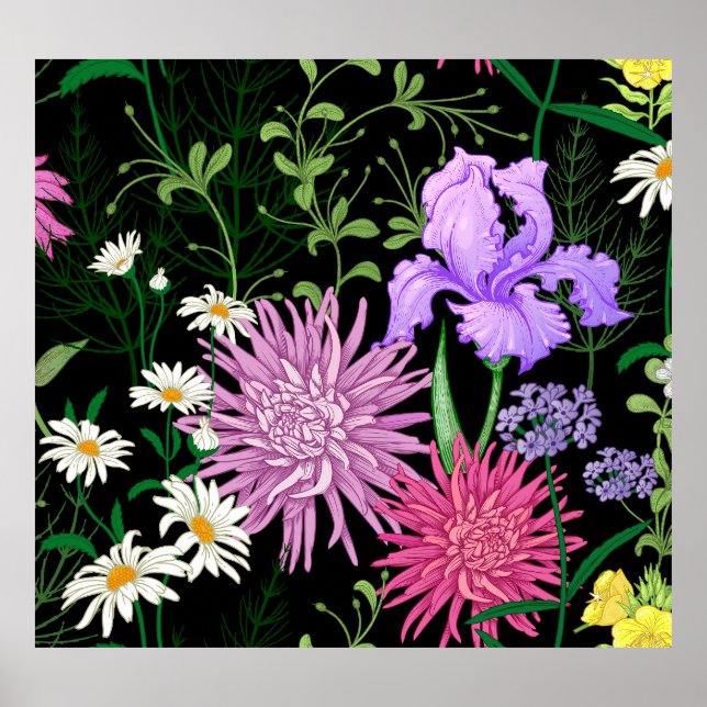 Póster Esbozo sin problemas de las flores silvestres de v (Frente)