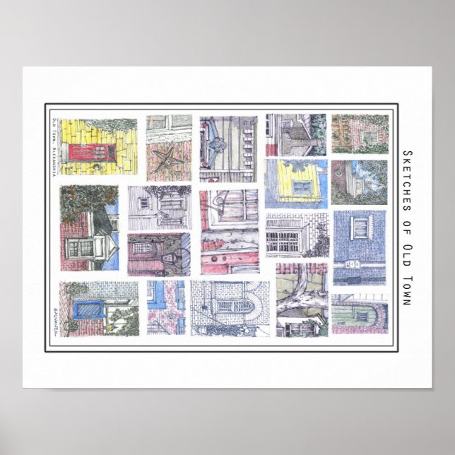 Póster Esbozos del casco antiguo de Alejandría, VA (Frente)