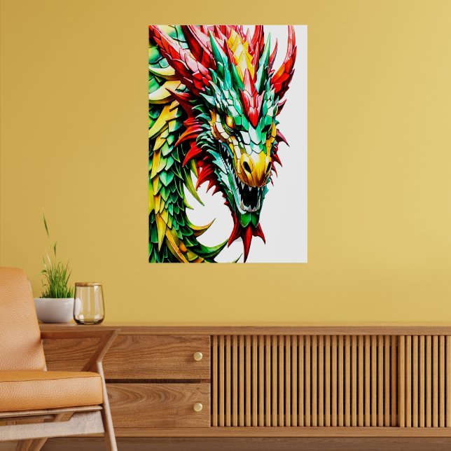 Póster Escala roja, verde y amarilla del dragón que respi (Salón 2)