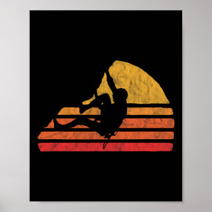 Póster Escalada en Bloque Retro Afligido Roca Sol 80's