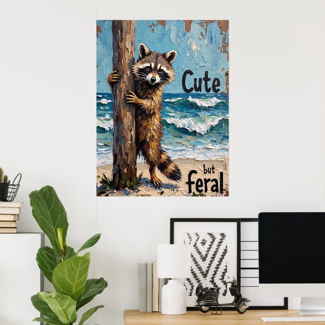 Póster Escalador costero: Raccoon a orillas del mar (Oficina en casa)