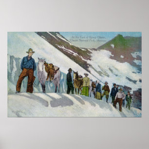 Póster Escaladores en el pie del glaciar de Sperry