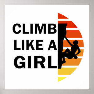 Póster Escalar como una niña mujer escalando en roca