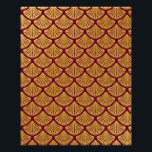 Póster Escalas de sirenas Art Deco - Magenta<br><div class="desc">Un patrón de sirena escala en un color magenta oscuro,  con un fondo dorado. La báscula es de estilo art decó.</div>