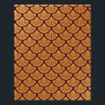 Póster Escalas de sirenas Art Deco - Magenta<br><div class="desc">Un patrón de sirena escala en un color magenta oscuro, con un fondo dorado. La báscula es de estilo art decó.</div>