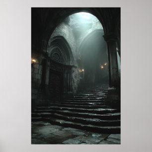 Póster Escalera de Antigua Catedral Niebla Luz