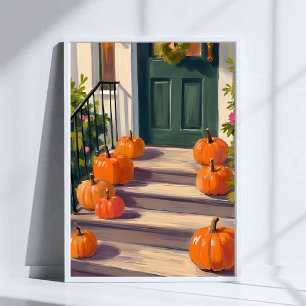 Póster Escalera de Calabaza de Otoño Pintura de Acción