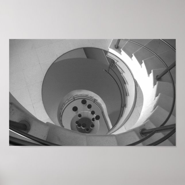 Póster Escalera De Espiral De Fotografía En Blanco Y Negr (Frente)