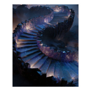 Póster Escalera de galaxia espiral en resplandor de media