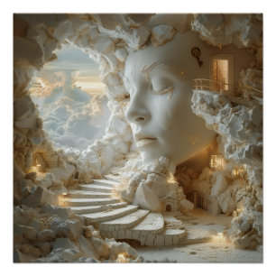 Póster Escalera de un paisaje onírico interior con cabeza