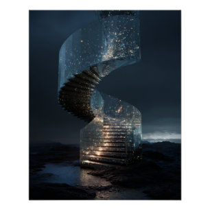 Póster Escalera en Espiral Luminosa Hacia las Estrellas
