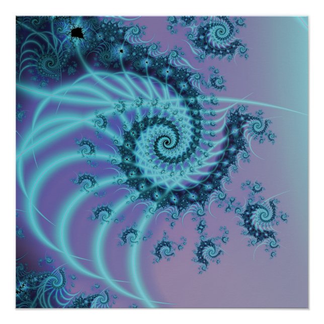 Póster Escalera espiral | Arte fractal azul y rosa (Anverso)