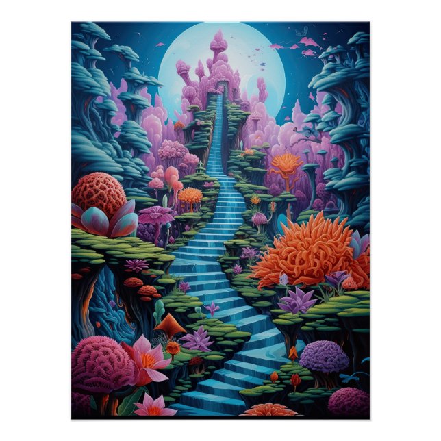Póster Escalera Fantasía Castillo Mágico Cascada Cósmica (Anverso)