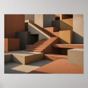 Póster Escalera geométrica de terracota Arquitectura abst