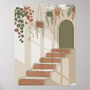 Póster Escaleras de terracota boho del desierto y plantas