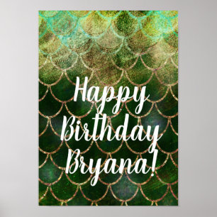 Póster Escamas de pez sirena brillo verde y dorado