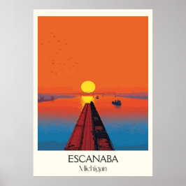 Póster Escanaba Michigan Vintage Lake Huron Sunset Art