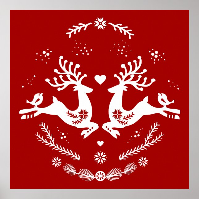 Póster Escándalo festivo lindo Navidad blanco rojo venado (Frente)