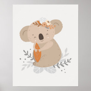 Póster Escándalo moderno lindo Koala con flores Nursery